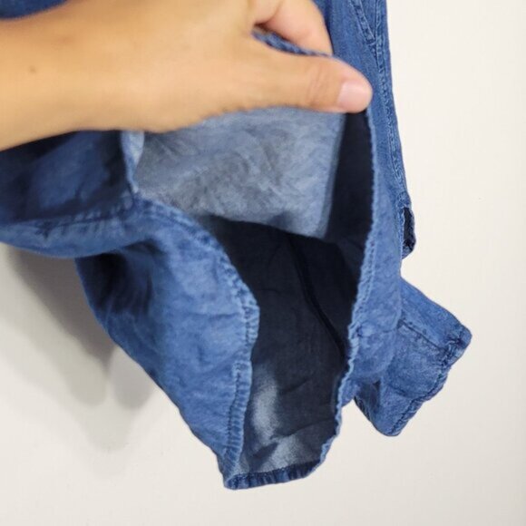 GAP Women's Blue 100% Cotton Drawstring Waist Roll Tab Long Sleeve Romper Sz XS - Picture 5 of 13